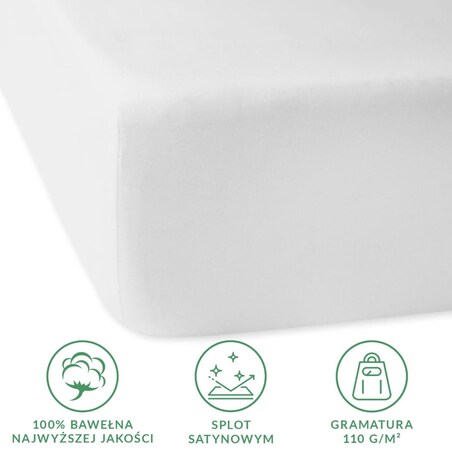 Prześcieradło satynowe z gumką białe 140 x 200 cm