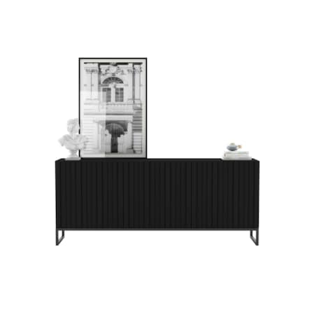 Komoda RTV Industrialna Czarny Mat Szafka RTV Glamour 168 cm Ryflowane fronty