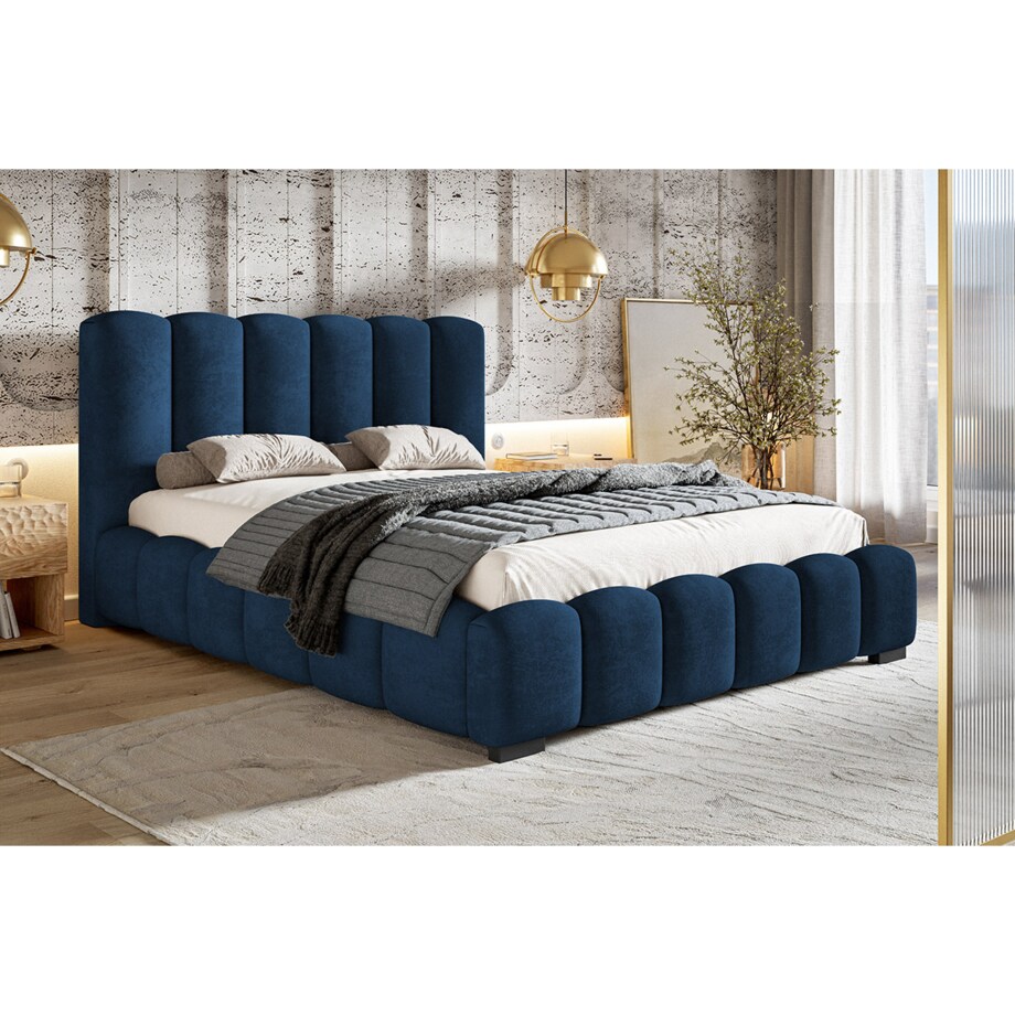 Łóżko tapicerowane 180x200 BEN 18 do sypialni, z pojemnikiem- granatowe