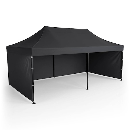 Pawilon ogrodowy Plonos PL-301 altana namiot handlowy imprezowy 3x6x3m 3 ściany czarny