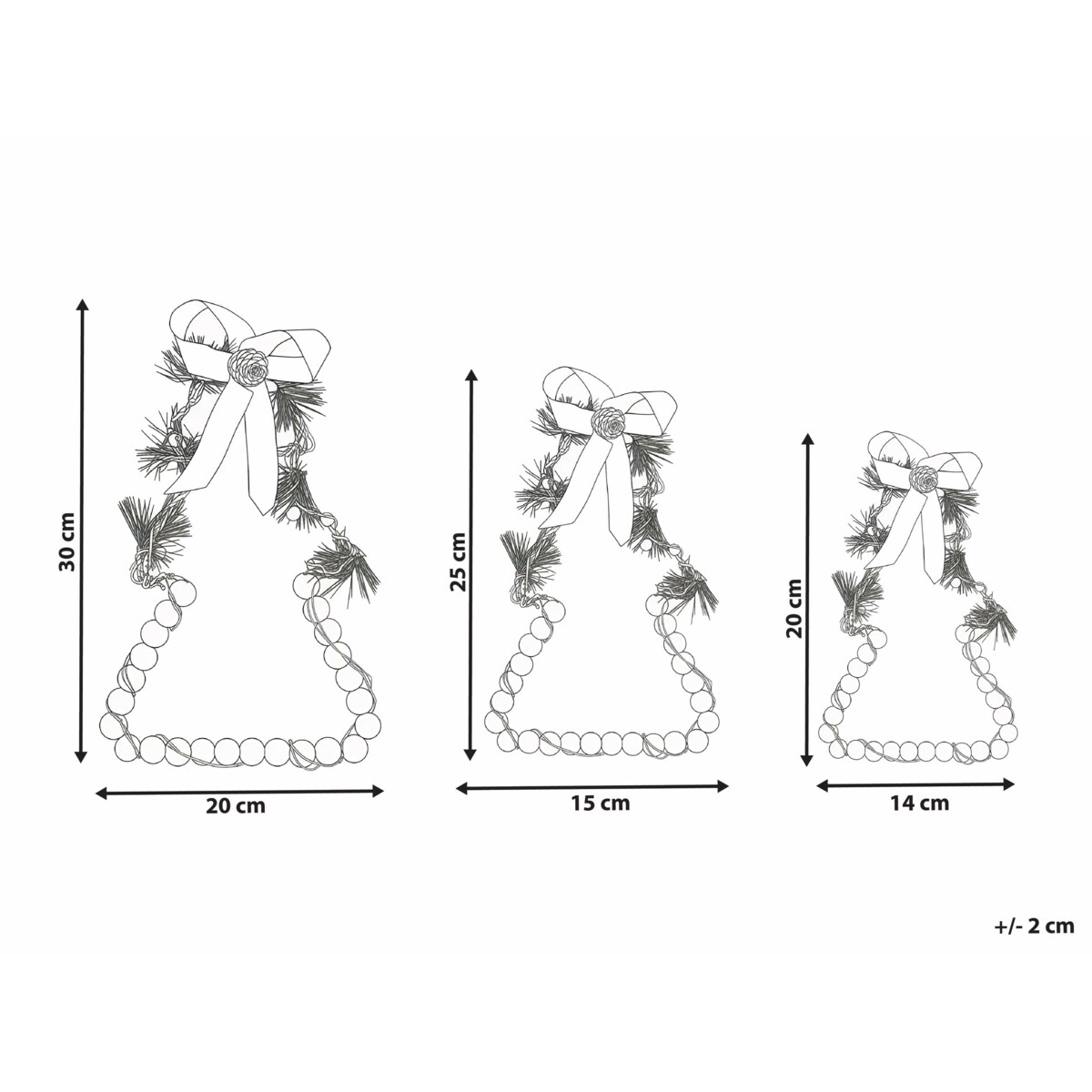 Zestaw 3 dekoracji świątecznych LED KYVESI Choinka 20/25/30 cm Biały