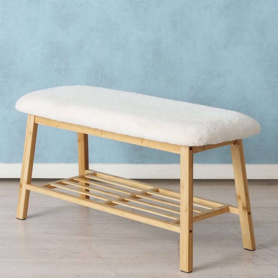 Ławka na buty z siedziskiem miś BENJA, bambusowy stelaż