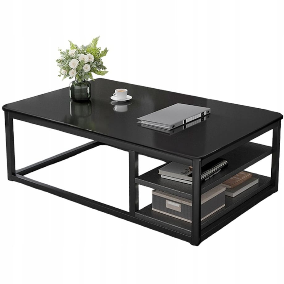 Stolik kawowy nowoczesny ława z półkami pokój salon duży 120 cm loft czarny
