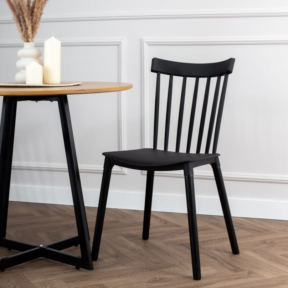 Krzesło plastikowe czarne drewniane nogi klasyczne do salonu jadalni