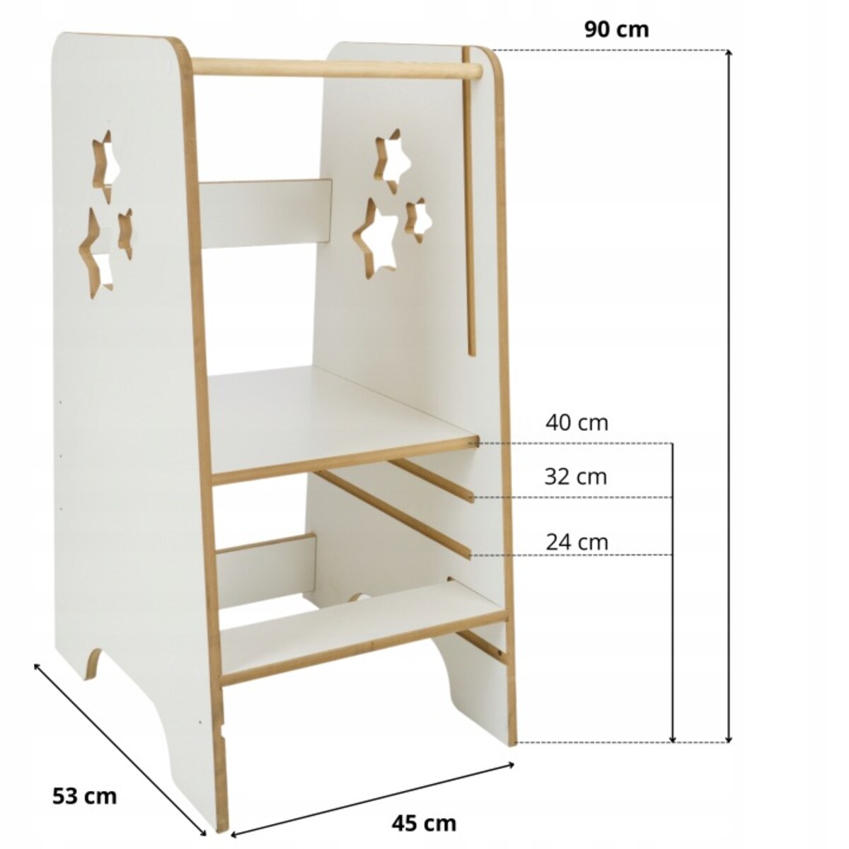 Pomocnik kuchenny solidny dla dzieci biały helper gwiazdki regulowany MDF drewno Verk.design