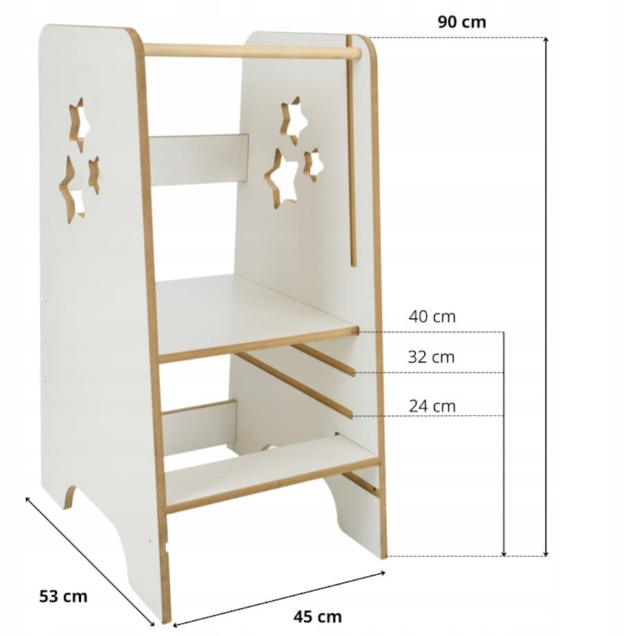 Pomocnik kuchenny solidny dla dzieci biały helper gwiazdki regulowany MDF drewno Verk.design