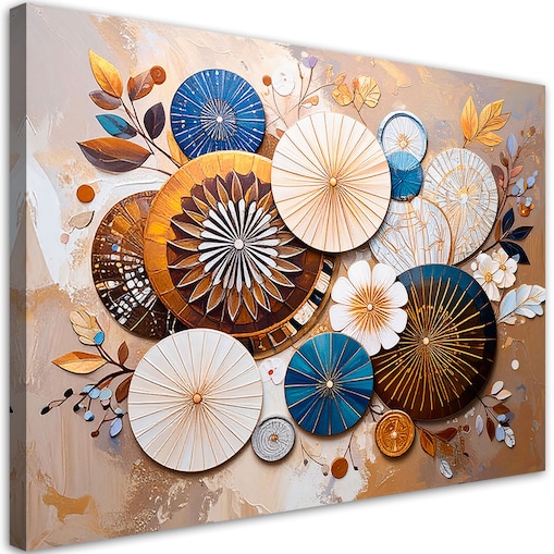 Feeby Obraz nowoczesny do salonu, Abstrakcja Koła w stylu Boho Beżowy 120x80