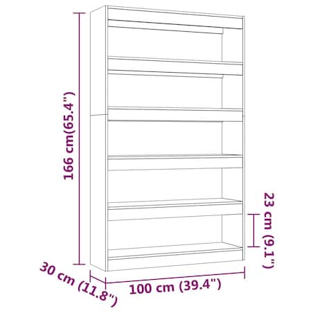 vidaXL Regał na książki/przegroda, szary dąb sonoma, 100x30x166 cm