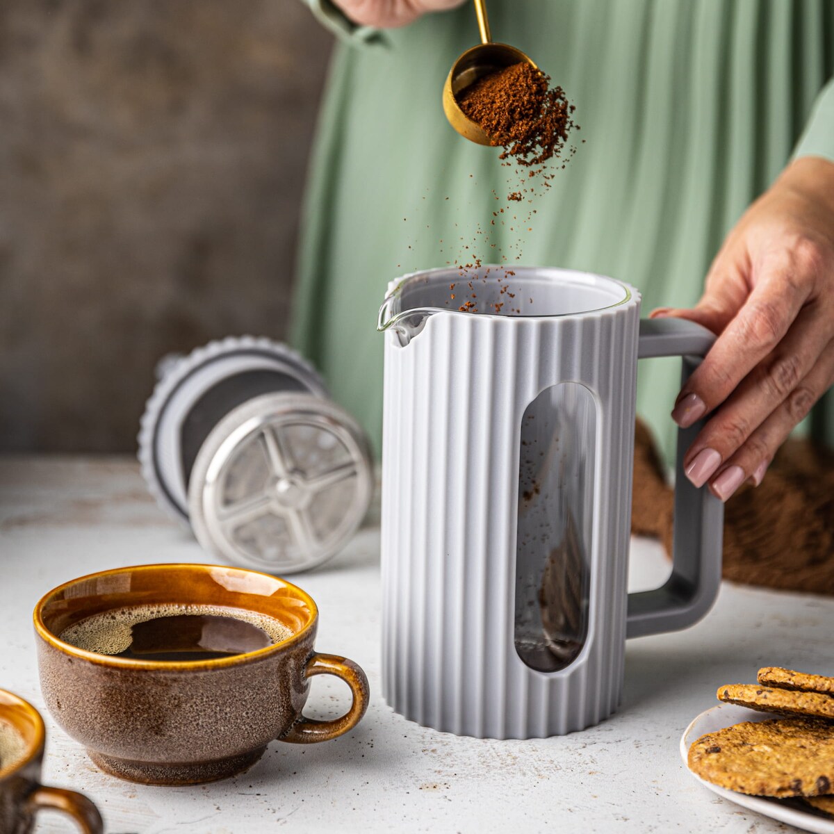 Zaparzacz do herbaty kawy szklany French Press 350 ml szary KLAUSBERG