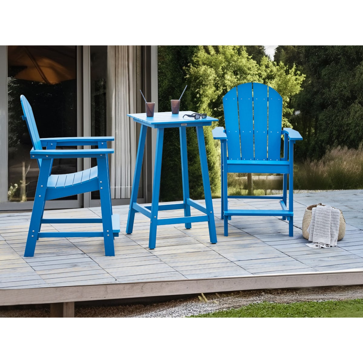 Stolik ogrodowy barowy ADIRONDACK 60 cm 59 cm Materiał syntetyczny Niebieski