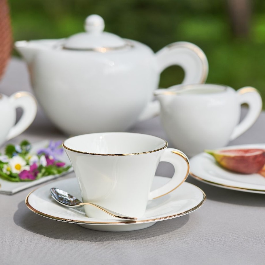 VILLA ITALIA Filiżanka do kawy herbaty porcelanowa 200 ml ze spodkiem NAOMI GOLD