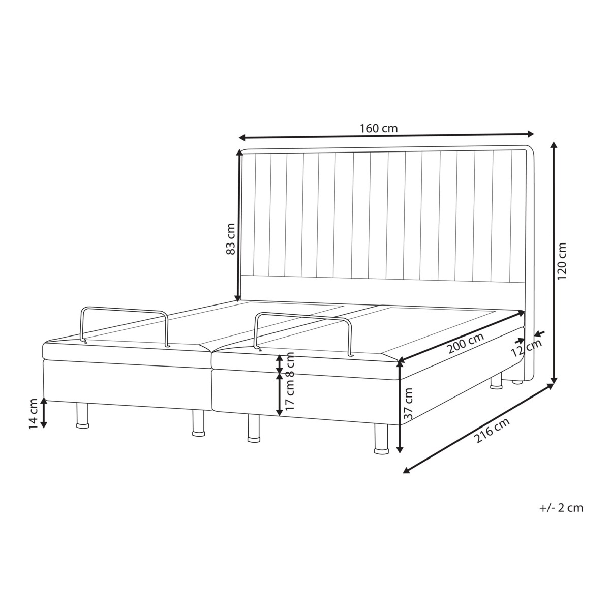 Łóżko regulowane DUKE II 160 x 200 cm Jasnoszary