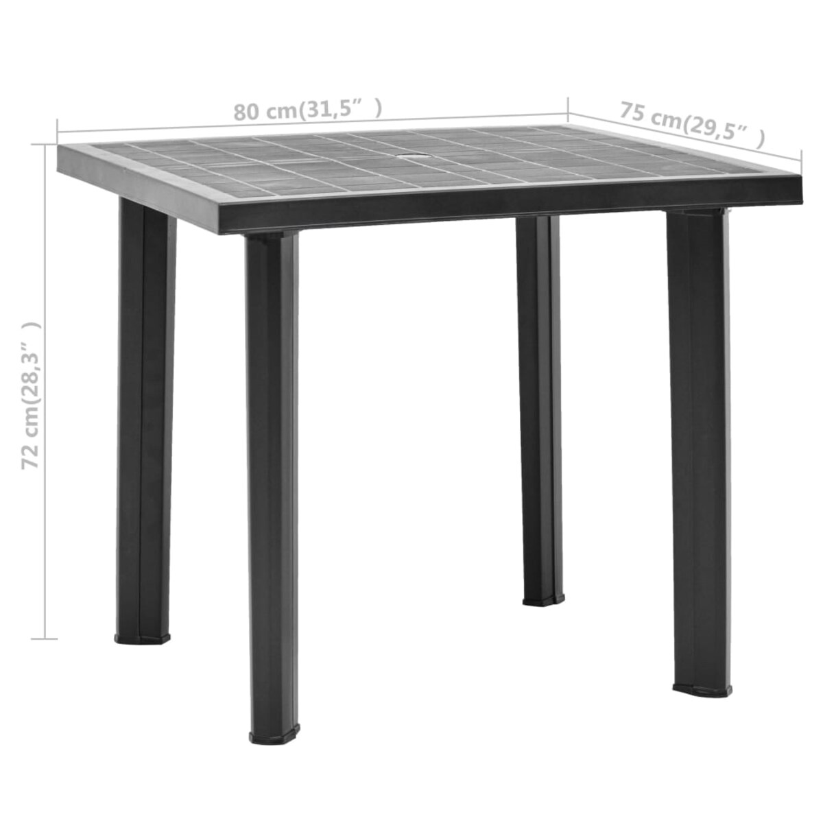 vidaXL Stół ogrodowy, antracytowy, 80 x 75 x 72 cm, plastikowy