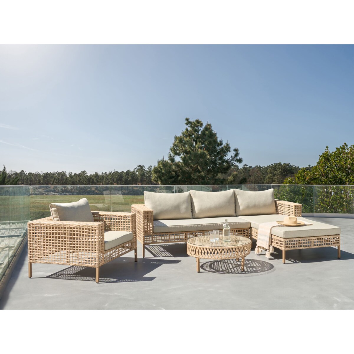 Zestaw ogrodowy ze stolikiem dla 4 osób CALASETTA Lewostronny Technorattan Beżowy