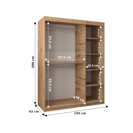 Szafa przesuwna Garderoba MARMUR T2 150 gł. 62 biały
