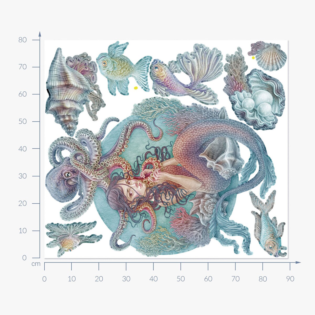 Zestaw naklejek na ścianę, Podwodne syreny, 80cm