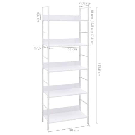 vidaXL Regał z 5 półkami, biały, 60x27,6x158,5 cm