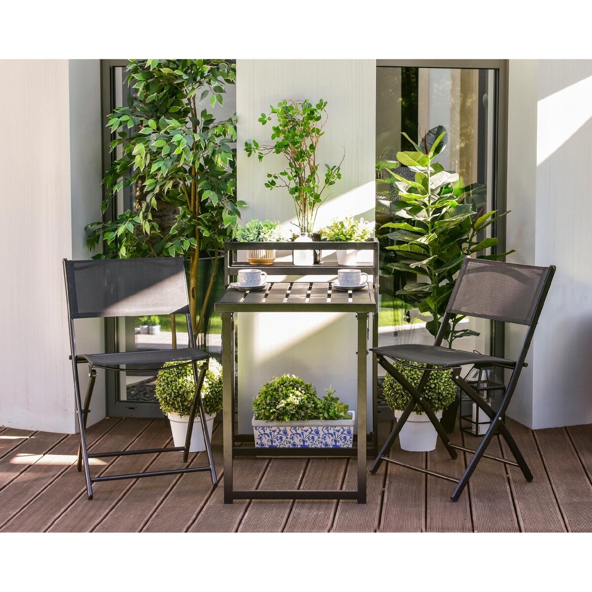 Zestaw składanych mebli ogrodowych z doniczką