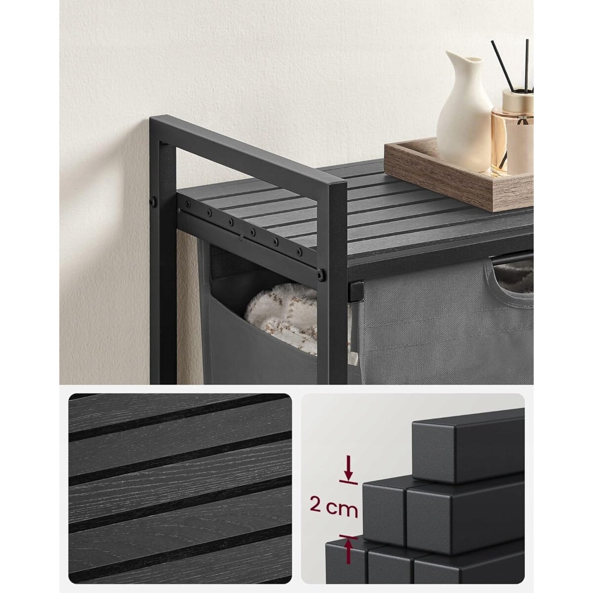 Szafka Łazienkowa Kosz 50X33X72 Cm Szary Czarny