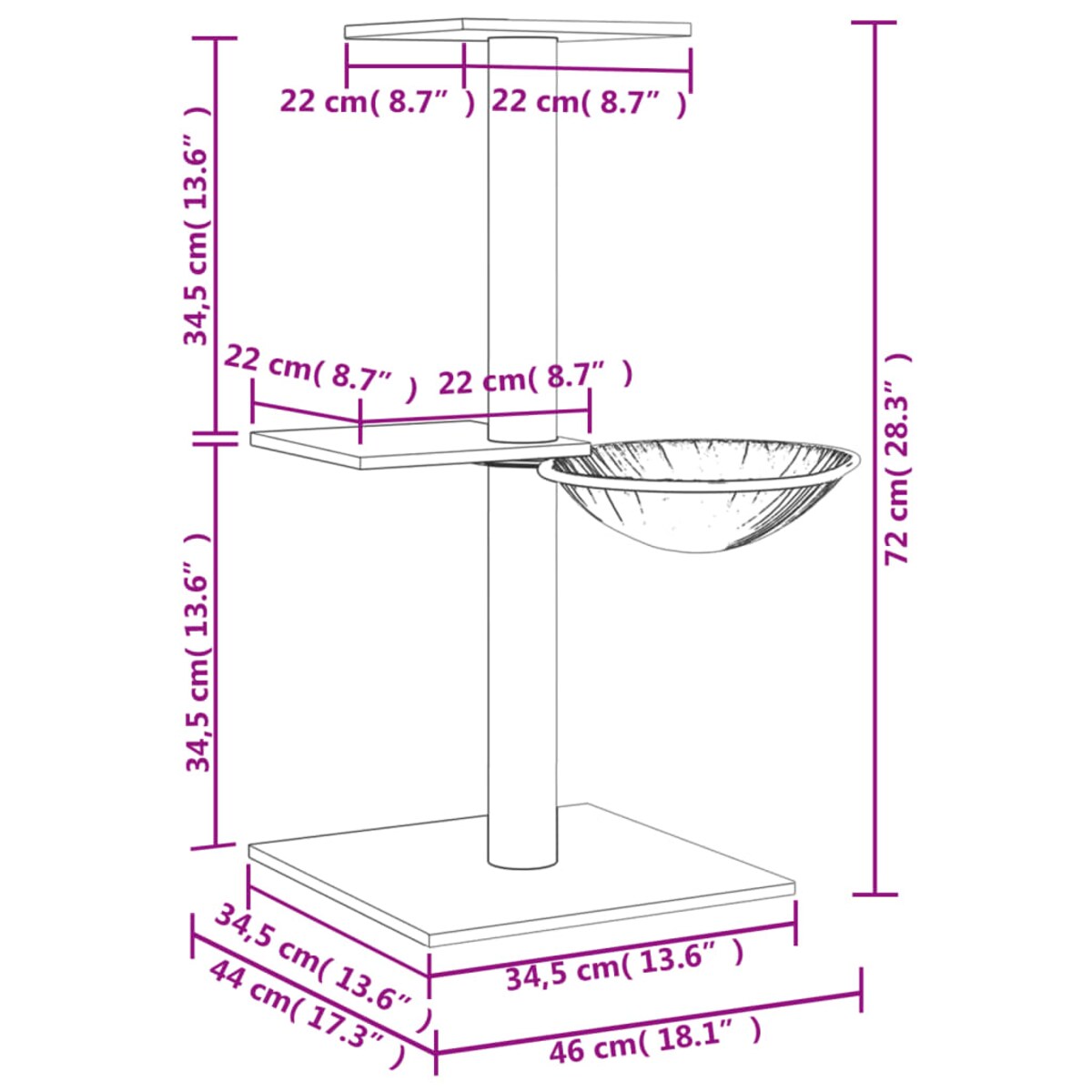 vidaXL Drapak dla kota z sizalowymi słupkami, ciemnoszary, 72 cm