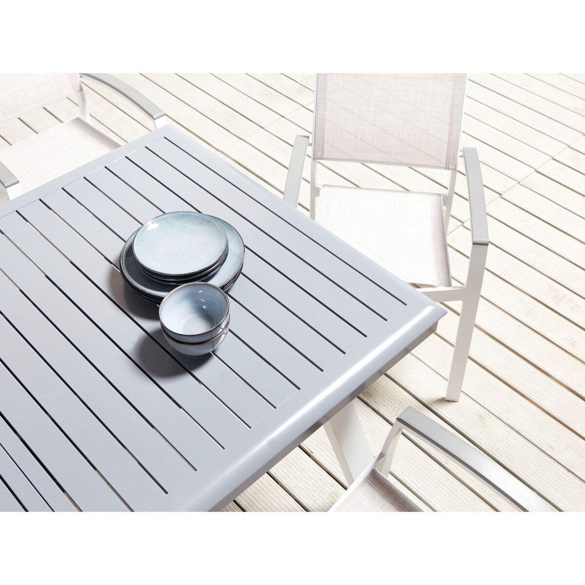 Zestaw ogrodowy metalowy stół i 8 krzeseł szary PERETA