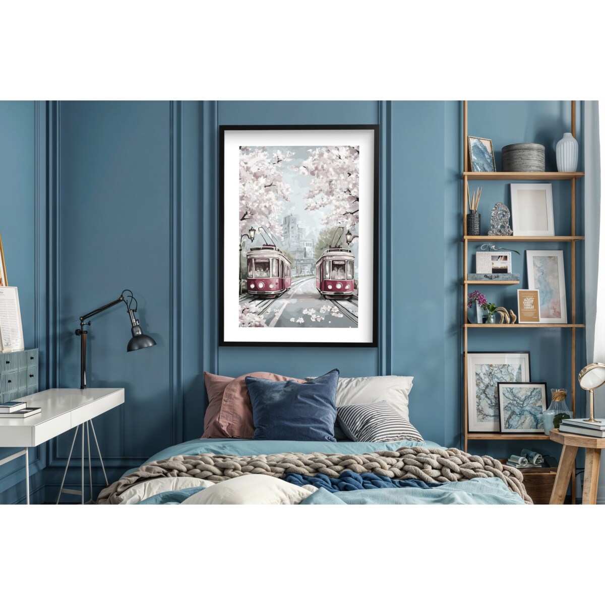 Obraz Plakat w stylu Retro Czerwony tramwaj na ścianę do salonu sypialni