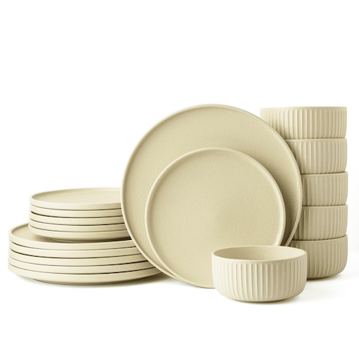 Serwis obiadowy Anun beżowy na 6 osób 18 szt. Nowoczesny Do zmywarki Komplet talerzy