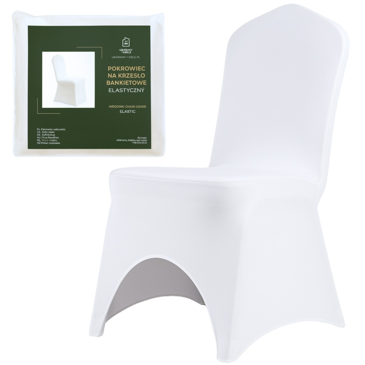 POKROWIEC NA KRZESŁO BANKIETOWE BIAŁY 250 g/m2 ŚLUBNY ŚLUB ELASTYCZNY [74S-BI]