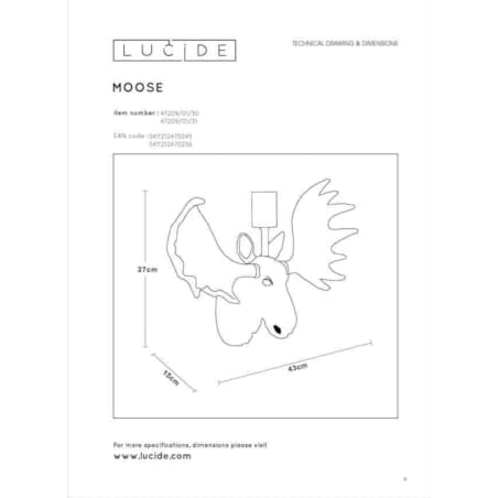 LAMPA ścienna EXTRAVAGANZA MOOSE 47209/01/30 Lucide designerska OPRAWA kinkiet łoś dekoracyjny czarny