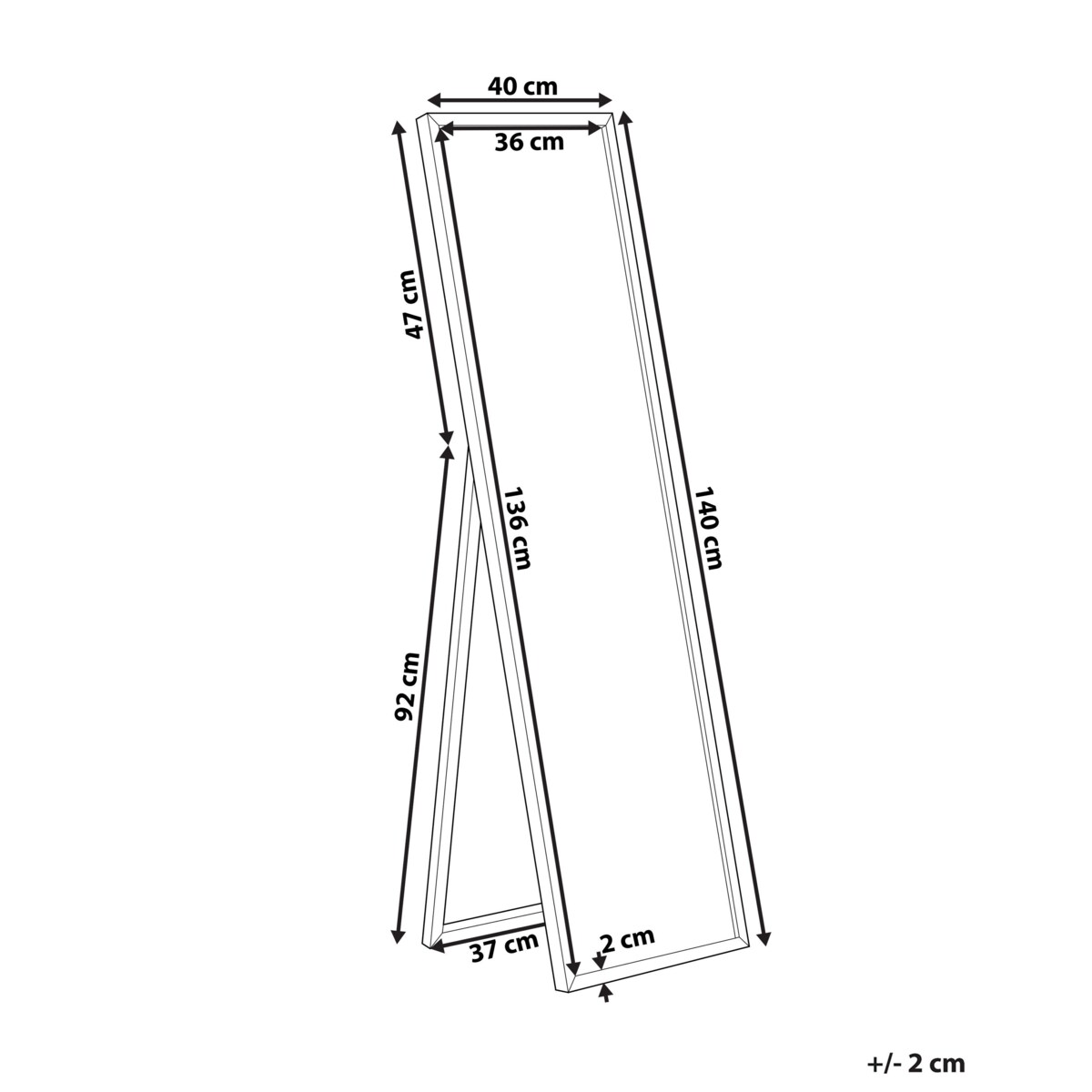 Lustro stojące 40 x 140 cm białe TORCY