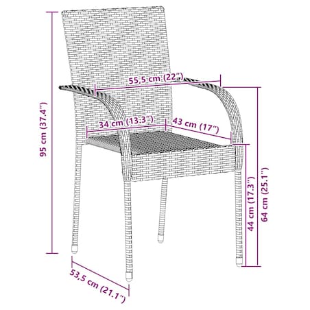 vidaXL Sztaplowane krzesła ogrodowe, 2 szt., szare, polirattan
