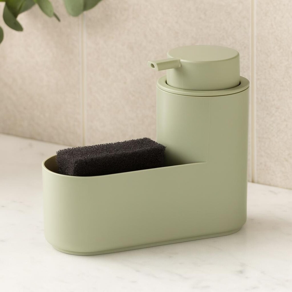 Dozownik na mydło 300 ml i gąbkę 14,5x7,4x16,5 cm MAMUTA szałwia