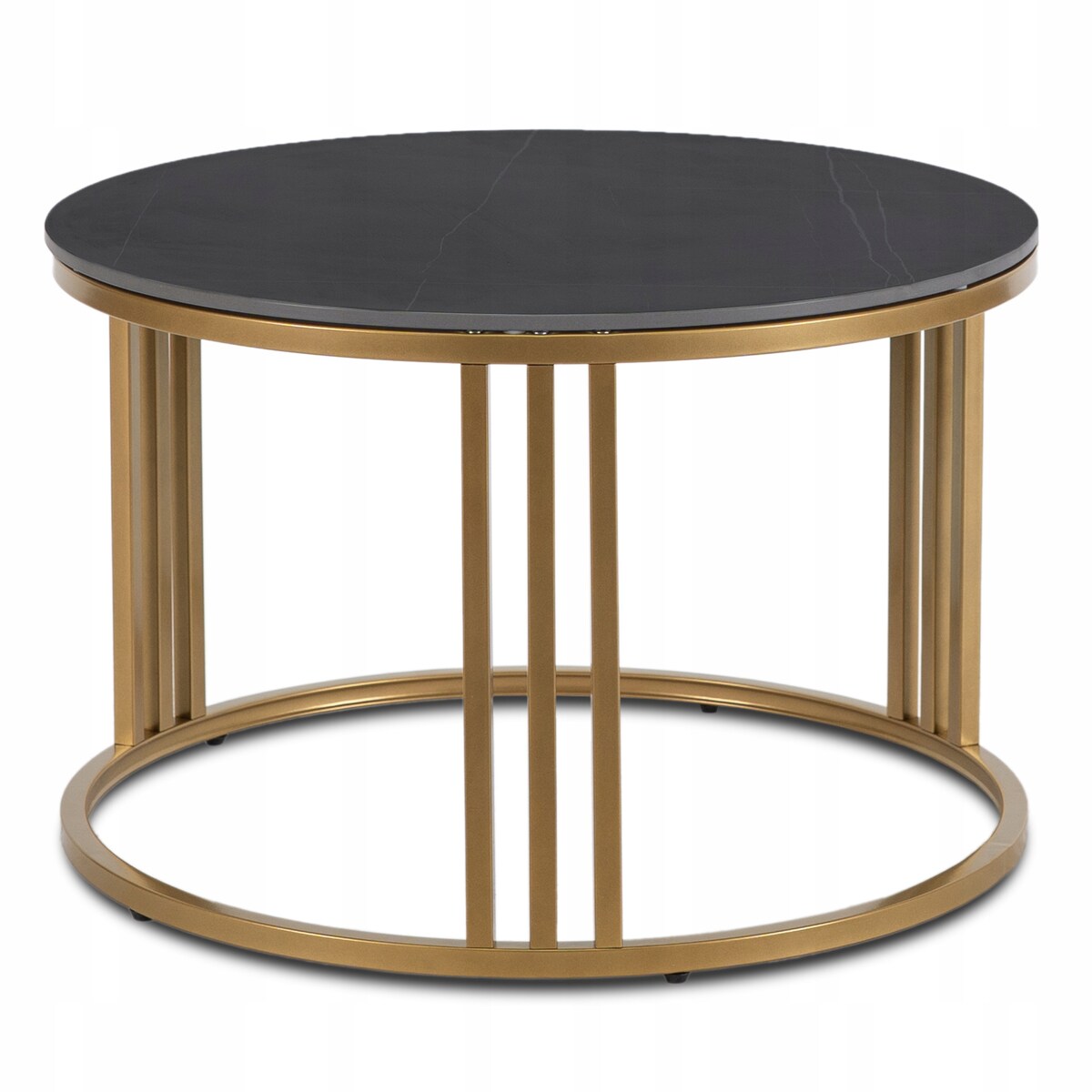 Stolik Kawowy Okrągły Ława Mały Złoty Glamour Marmur Czarny KORIN