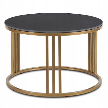 Stolik Kawowy Okrągły Ława Mały Złoty Glamour Marmur Czarny KORIN