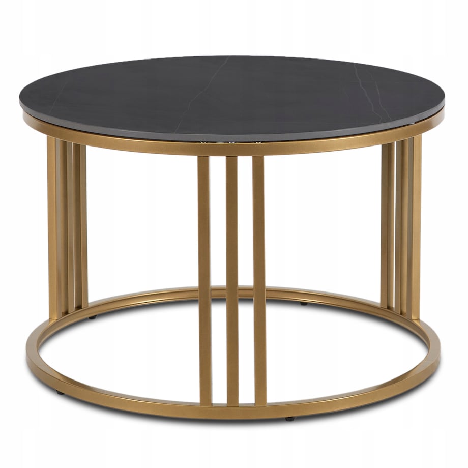 Stolik Kawowy Okrągły Ława Mały Złoty Glamour Marmur Czarny KORIN