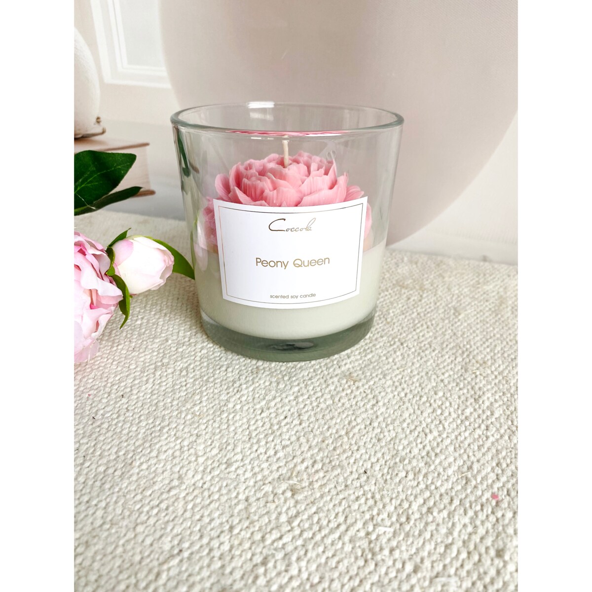 Peony Queen- 280 gram ekologiczna naturalna świeca sojowa ozdobna piwonia (dostępne inne zapachy)