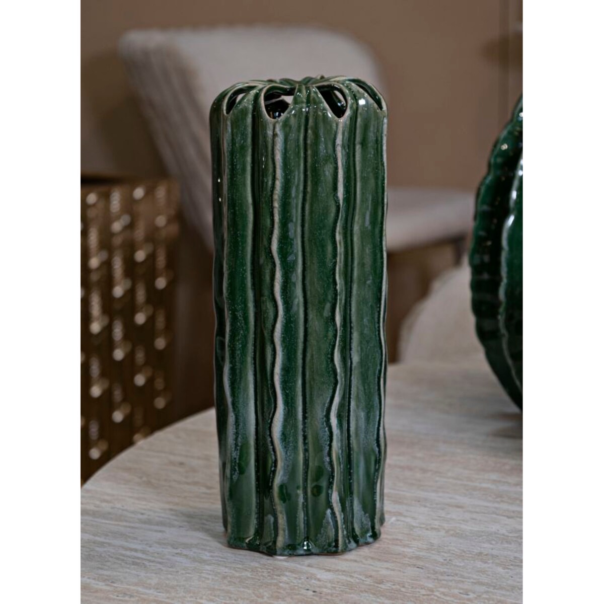 Osłonka dekoracyjna Cactus, kolor zielony, ceramika, 12 x 12 x 31,5 cm, motyw: kaktus, styl nowoczesny, na doniczkę do salonu, Mauro Ferretti