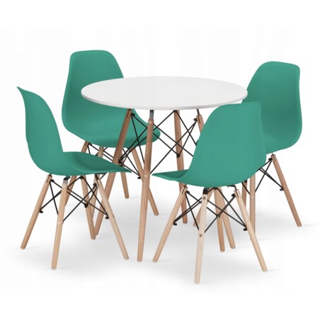 Zestaw Stół Do Jadalni Kuchni Salonu Biura Okrągły Todi 80 Biały + 4 Krzesła Osaka Zielone