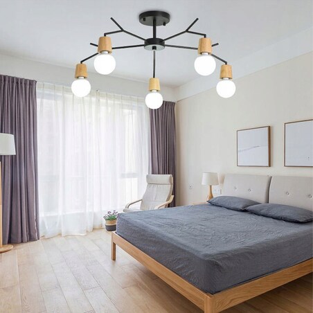 Lampa Sufitowa Wisząca Skandynawska Loft Drewno 5