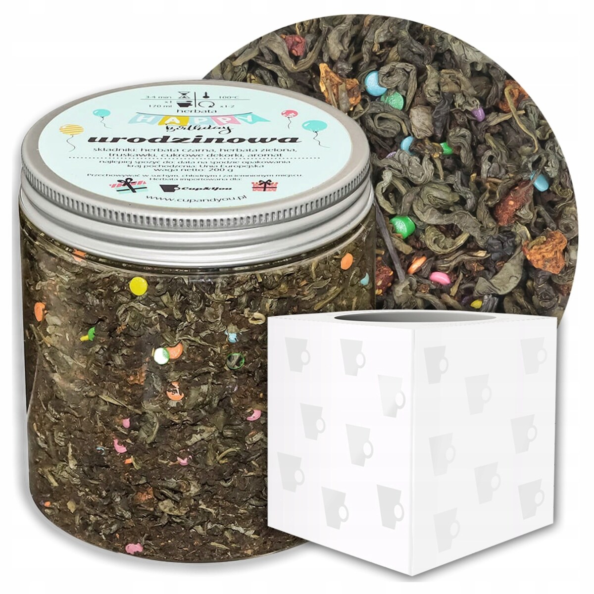 Herbata czarna sypana URODZINOWA o smaku truskawkowego ponczu PREMIUM - herbata liściasta sypana mieszanka napar susz - gotowa na prezent upominek