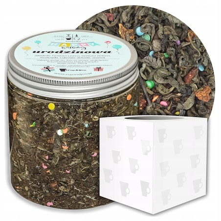 Herbata czarna sypana URODZINOWA o smaku truskawkowego ponczu PREMIUM - herbata liściasta sypana mieszanka napar susz - gotowa na prezent upominek