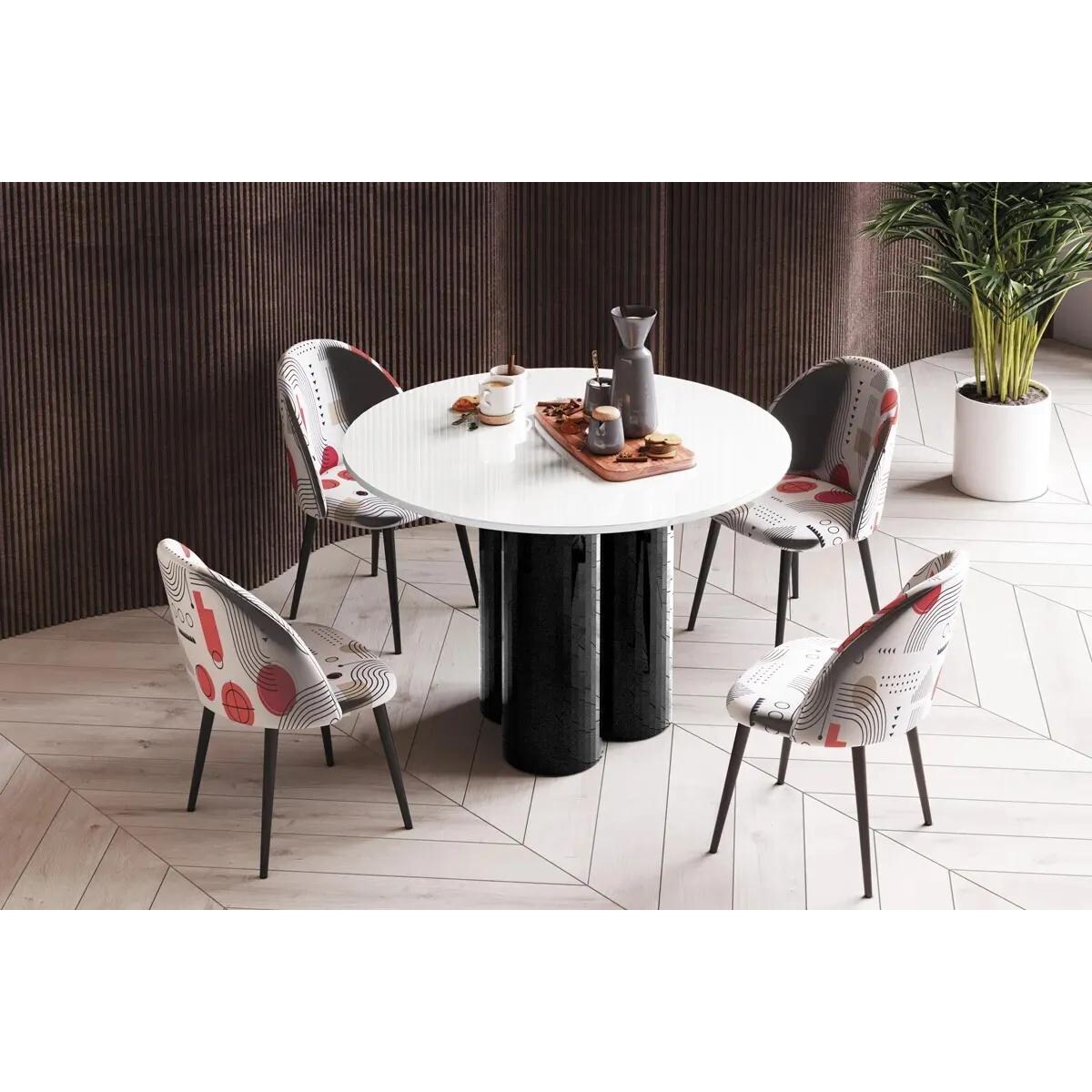 Stół okrągły RAVEO 100x100 biały mat/czarny połysk