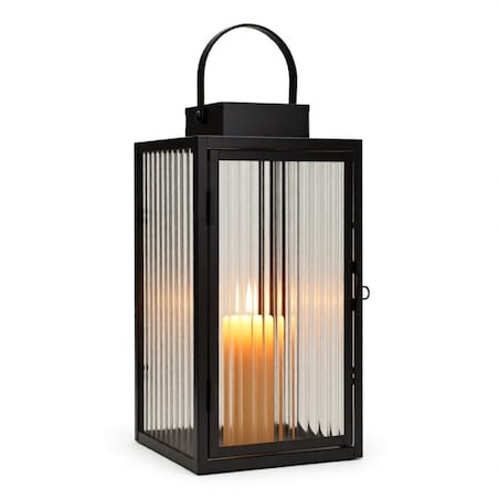 Lampion dekoracyjny Simply, kolor czarny, metal i szkło, 15,5 x 15,5 x 28,5 cm, styl nowoczesny, dekoracja do salonu, Mauro Ferretti