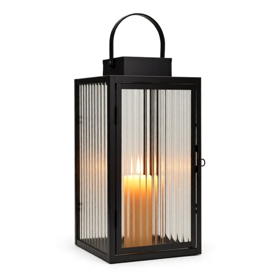 Lampion dekoracyjny Simply, kolor czarny, metal i szkło, 15,5 x 15,5 x 28,5 cm, styl nowoczesny, dekoracja do salonu, Mauro Ferretti