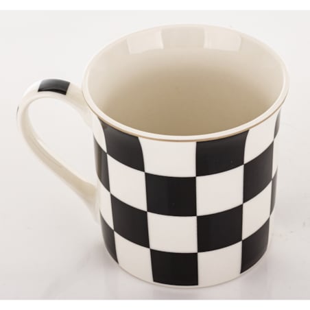 Kubek porcelanowy 9x12x9 cm w pudełku 380 ml SCACCHI- w czarno-białą kratkę