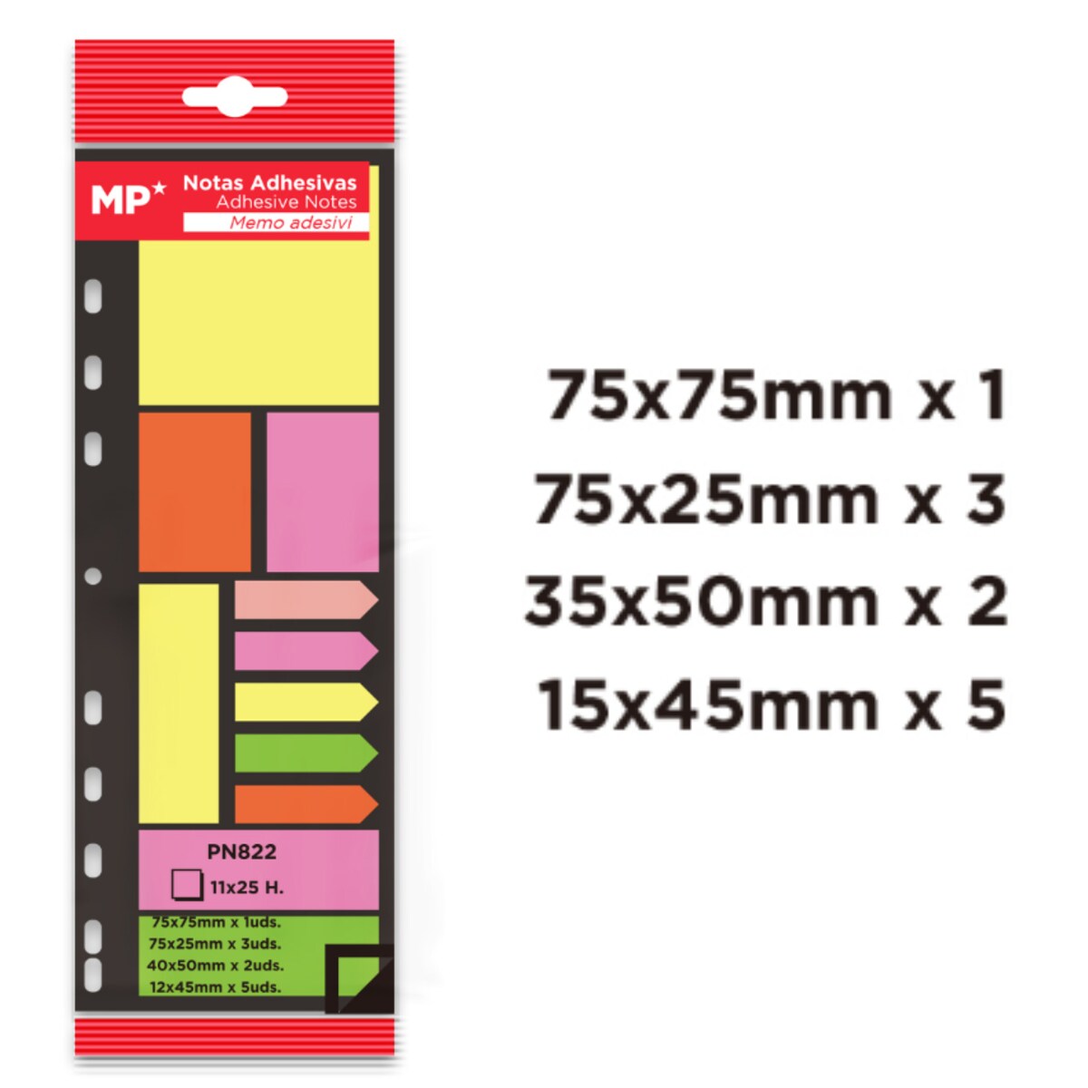 Karteczki samoprzylepne, zakładki indeksujące zestaw 11x25 k MP PN822