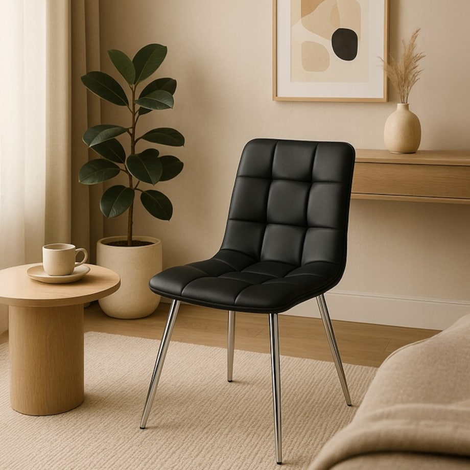 Krzesło Tapicerowane do Jadalni ENZO Czarne Ekoskóra Nowoczesne Loft