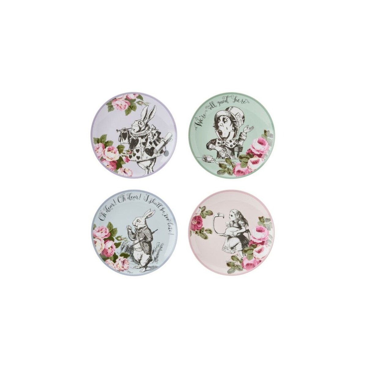 Komplet 4 talerzy porcelanowych Alicja w Krainie Czarów