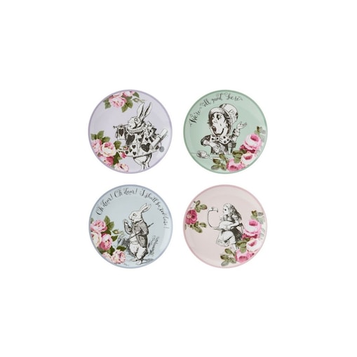 Komplet 4 talerzy porcelanowych Alicja w Krainie Czarów