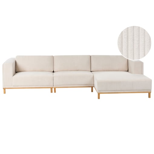 Narożnik dla 5 osób VENG Sztruks Jasnobeżowy Lewostronny